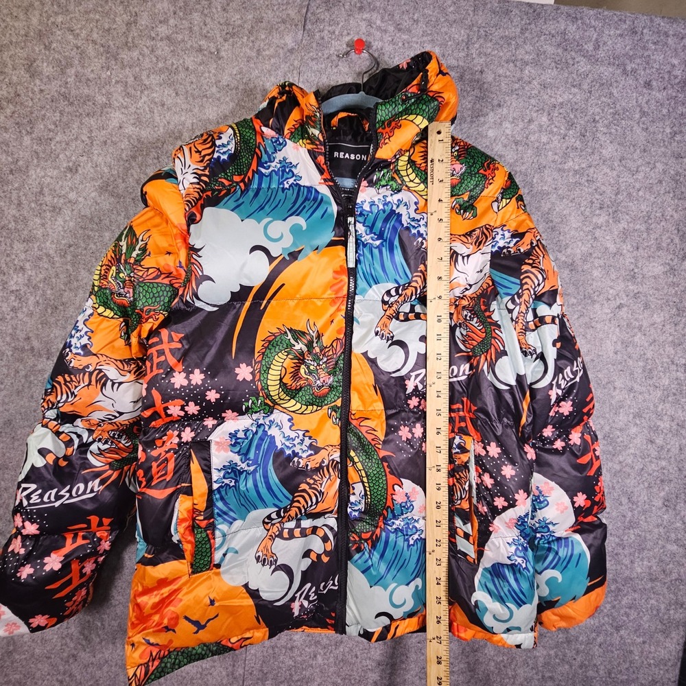 Reason Mens Puffer Jacket Graphic Great Wave Streetwear Hypebeast Urban Sz M - Picture 4 of 10
